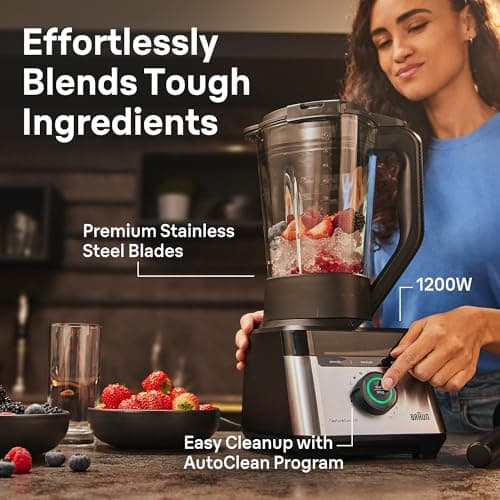 Braun TriForce Power Blender - Powerful 1200 Watt Countertop Blender with 10 Manual Speeds, 3 Texture & 3 Food Settings, Stainless Steel Blades for Effortless Emulsifying, for Smoothies, Purees & More 6