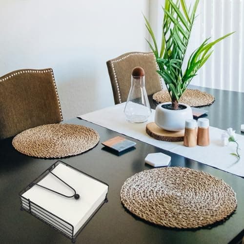 hiwafifi Napkin Holder for Table, Flat Napkin Dispenser with Weighted Arm, Square Cocktail Paper Holder of Elegant Rustic Iron for Kitchen Dining Room Decor Restaurant Farmhouse Hotel Party, Black 9