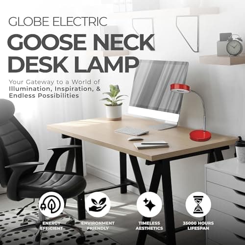Globe Electric Company 12644 LED Desk Lamp, 52.4" x 5" x 15.75", Red 3