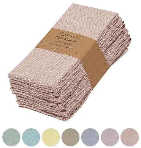 Ruvanti Cloth Napkins Set of 12, 18x18 Reusable Napkins Cloth Washable, Soft & Durable Table Napkin, Poly Cotton Fabric Dinner Napkins for Parties, Christmas, Thanksgiving, Weddings - Rust