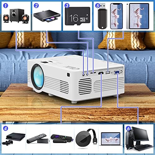 [WiFi Projector] XRPrime 7500Lumens Mini Projector, Full HD 1080P 200'' Display Supported, Compatible with Smartphones, TV Stick, Video Games, DVD Player, HDMI/AV/VGA/USB for Outdoor Movies, HI-06 5