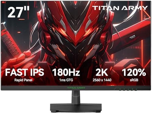 TITAN ARMY 27 Inch 180Hz 1440p Gaming Monitor, Fast IPS Panel, QHD 2K 2560 x 1440p, HDR 1ms GTG, Adaptive Sync Vertical Monitor, 120% sRGB, VESA 100 * 100 HDMI 2.0, DisplayPort 1.4, P27GR