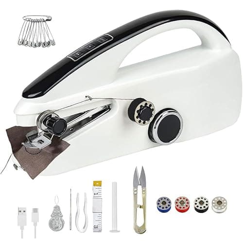 Doskona Handheld Sewing Machine, Easy Sewing Machines for Beginners, Mini Portable Sewing Device, Hand Stitching Machine (A. White)