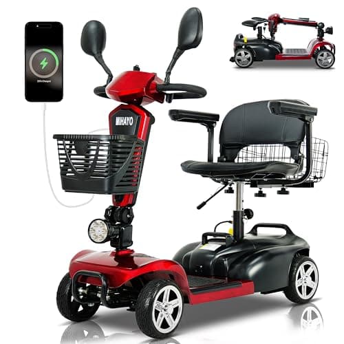 MIHAYO 4 Wheel Mobility Scooter for Seniors&Adults- 24 Miles Range, Foldable Powered Electric Wheelchair Device w/Dual 288WH Batteries, 112 L Basket, 280 lb Capacity, Compact, Blue