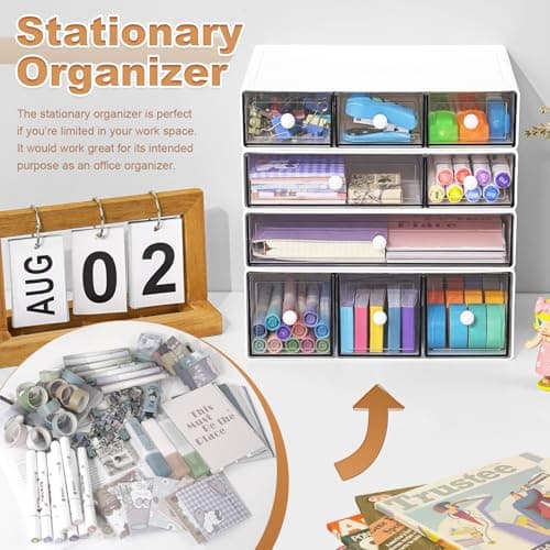 MYKASEN Desk Organizer with 9 Drawers, 4 Tier Plastic Stackable Storage Drawers for Desk Storage, Office Stationary Makeup Organizer Suit for Home, Office and School 5