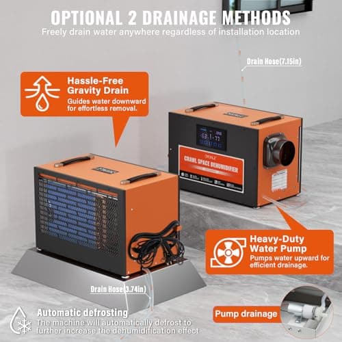 145 Pint Commercial Dehumidifier,Crawl Space Dehumidifier with Pump and Hose,Portable, AutoDefrost, Memory Restart Starting,Whole House dehumidifier for Basements, Warehouses 5