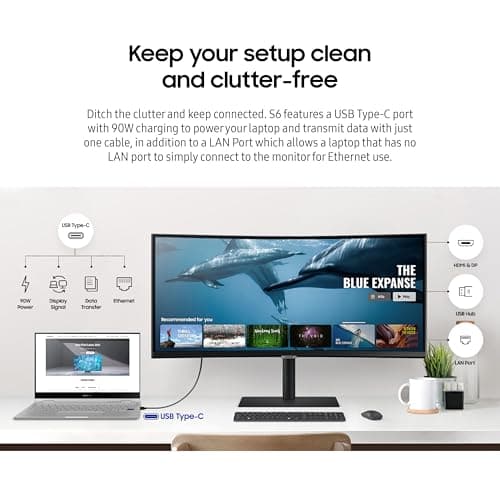 SAMSUNG Viewfinity S65UA Series 34-Inch Ultrawide QHD Curved Monitor, 100Hz, USB-C, HDR10 (1 Billion Colors), Height Adjustable Stand, TUV-certified Intelligent Eye Care (LS34A654UBNXGO),Black 6