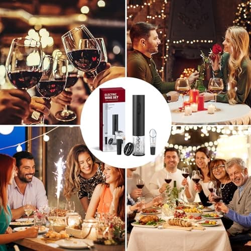 Electric Wine Opener Set, Battery Operated Wine Bottle Opener with Foil Cutter, Wine Pourer and Vacuum Stopper, Automatic Corkscrews for Wine Bottles Kit for Christmas Gift Home Kitchen Bar 6
