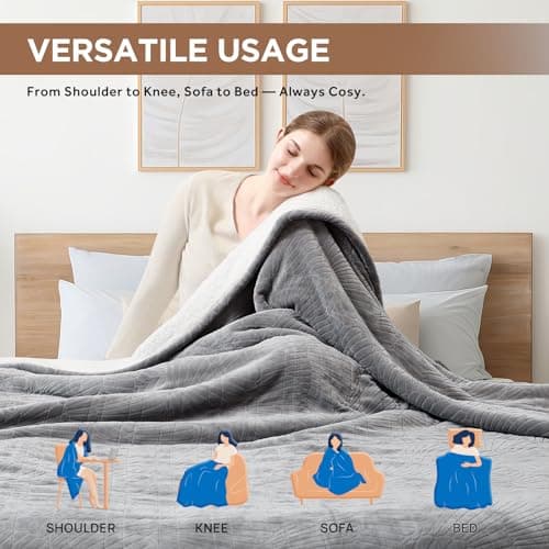 Westinghouse Electric Blanket King, Flower Jacquard Heated Blanket King Size with 10 Heating Levels and 1-12 Hours Auto-Off, Flannel to Sherpa Reversible, Machine Washable, 90" x 100" Inch, Grey 7