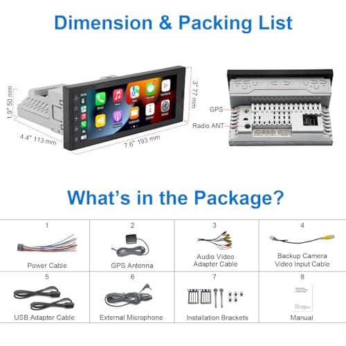 6.9 Inch Single Din Car Stereo with Wireless Apple CarPlay & Wireless Android Auto, Single Din Touchscreen Radio, Android 10 Multimedia System, GPS, Bluetooth, WiFi, FM, SWC, USB 7