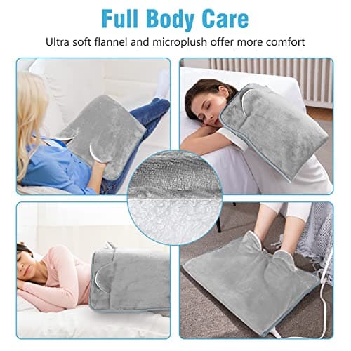 Electric Heated Foot Warmer Soft Flannel Foot Heater with 2h Auto Off & 3 Heat Levels Full Body Use Heating Pad for Feet, Abdomen, Cramps, Pain Relief Pocket Design 16" x 22" Grey 5