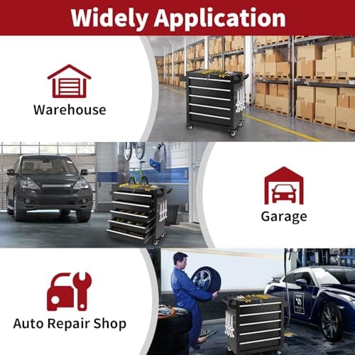 Barphygo Rolling Tool Chest 5-Drawers, Metal Tool Box with Wheels Garage Storage Cabinets with Lock Tools Drawer Organization Workbench Toolbox for Warehouse, Workshop & Repair Shop 7