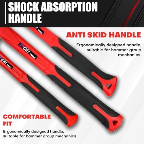 C&T 5-Piece Hammer Set, 16oz Ball Peen Hammer | 32oz Ball Peen Hammer | 32oz Rubber Mallet | 3lb Sledge Hammer | 3lb Cross Peen, Fiberglass Handle & Mallet Set 5