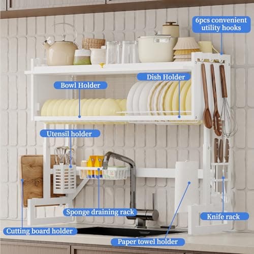 Fixwal Dish Drying Rack 3 Tier Over The Sink Dish Drying Rack for Kitchen Sink Shlef Expandable Height (White) 6
