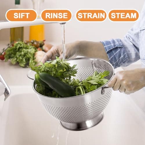 Stainless Steel Colander Set of 3 (1.5-3-5Quart) | Durable Rice and Pasta Strainer with Handle | Oversized Handles | Nesting Design | Rust-Resistant & Dishwasher Safe 8