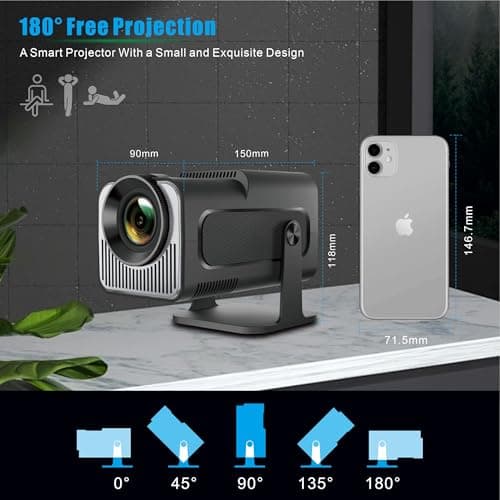 Portable Projector, HY320 Mini Projector with WiFi and Bluetooth, Support 4K 1080P with Dual-Band WIFI6 BT5.0 Android 11, Smart TV Projector Auto Keystone Correction for Phone/TV Stick/Laptop 7