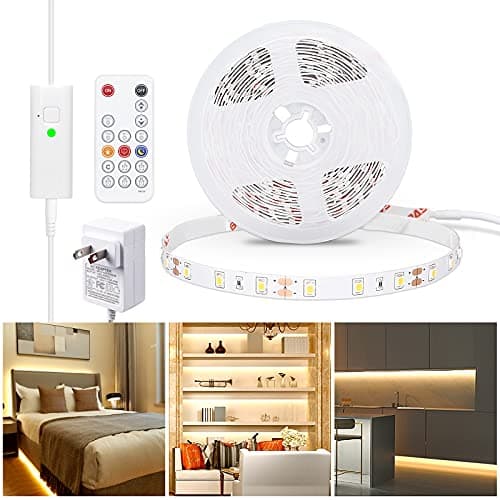 WOBANE Warm White LED Strip, Dimmable LED Light Strips with RF Remote and ETL Listed Adapter, 16.4ft Flexible Tape Lights for Kitchen,Under Cabinet,Bedroom, 3000K,300 LEDs Rope Light