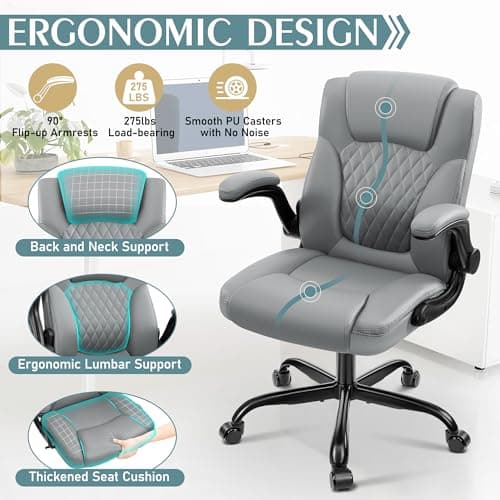 Leather Office Chair, PU Home Computer Desk Chairs with Ergonomic Back Support, 360°Swivel Free，Small Gaming Chair with Wheels and Adjustable Armrests, for Short People Use 6