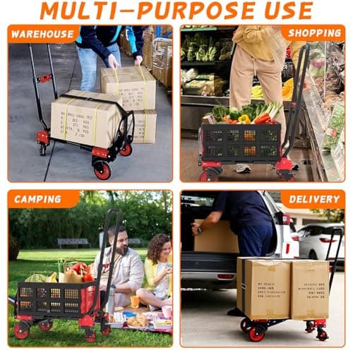 2-in-1 Folding Hand Truck with Folding Basket,Hand Truck with Retractable Handle, 330LBS Capacity Heavy Duty Hand Dolly, Dolly Cart with Wheels for Luggage/Moving/Travel 6