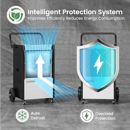 Waykar 216 Pints Commercial Dehumidifier with Pump, Drain Hose and Washable Filter Space up to 8500 Sq. Ft, for Basements, Industrial or Commercial Spaces and Flood Restoration - 5 Years Warranty 5