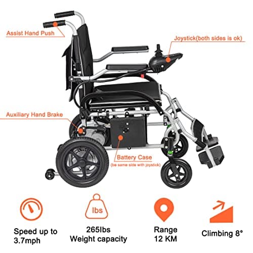 2eCenter Electric Wheelchair, Lightweight 37.5 lbs,Dual180W Motor Power,10AH Battery,12 Miles Range for Adults, Foldable Lightweight Electric Wheelchairs with Seatbelt, Max Capacity:265 lbs 6