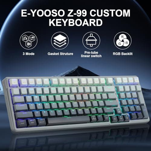 E-YOOSO Wireless Bluetooth Mechanical Keyboard, 99 Keys Wired Gaming Keyboard RGB Backlit, Hot Swappable Pre-lubed Linear Switches, Gasket Soundproof Foam, Office Work Keyboard, Gradient Gray 8
