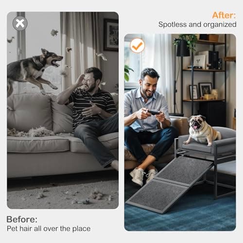 Clioran Non Slip Dog Ramp with Seat,Extra Wide Seat Mate Doggie Stairs,Metal Frame Puppy Chair for High Bed Couch Office,Dachshunds Ladder,Washable Cushion Pet Step for Small Old Pets,Cat Ladder Grey 5