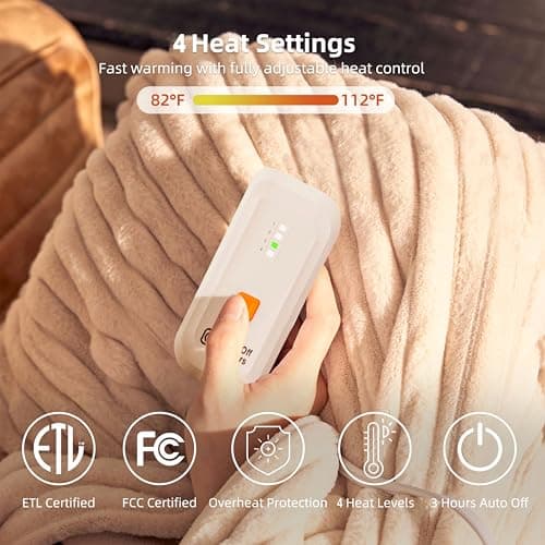 GOTCOZY Electric Blanket Heated Throw 50''X60''- Ribbed Faux Fur Heated Blanket with 4 Heating Level & 3 Hour Auto Off Heating Blanket, ETL&FCC Certified Machine Washable(Eggnog) 5