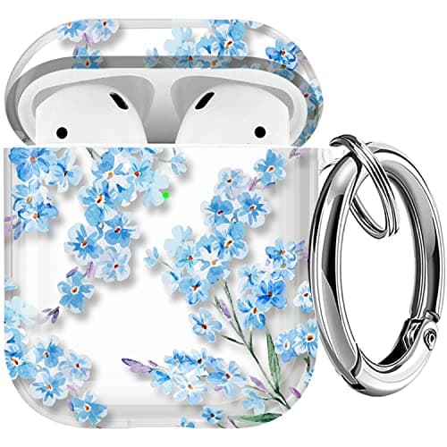 Maxjoy for AirPods Case, Clear AirPod Case Cute Soft Transparent AirPod 2nd Gen Cover for Women Girly with Keychain Clip for AirPods 2nd 1st Generation Charging Cover 2&1, Flower