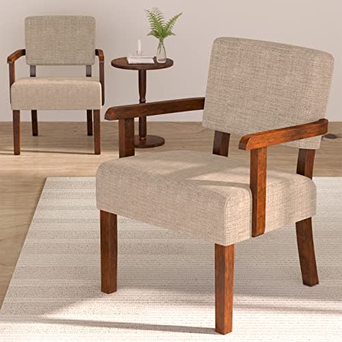 FAGAGA Accent Chair Set of 2 with Table, Living Room Chairs with Soft Seat and Armrests for Living Room Bedroom Reading Room Waiting Room (Beige) (AC01)