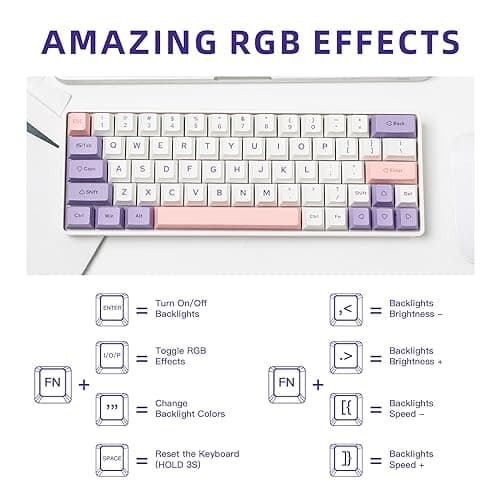 EPOMAKER EP64 60% Mechanical Keyboard, Wireless Gaming Keyboard, 2.4GHz/Bluetooth 5.0/USB-C Custom Keyboard, Hot Swappable, NKRO, Programmable wtih Dye-sub PBT Keycap for Mac/Win (Wisteria Switch) 6