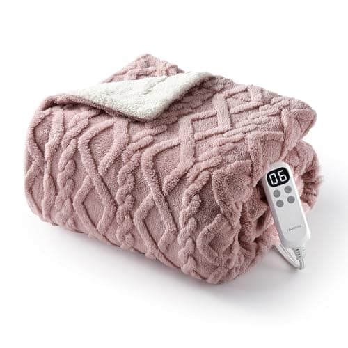 STARBEDIA Heated Throw Blanket, Soft Thick Tufted Electric Blanket Throw with 6 Heating Levels & 4 Time Setting, Fast Heating Blanket for Sofa Couch, Overheat Protection, LCD Control, Pink, 50"x60"