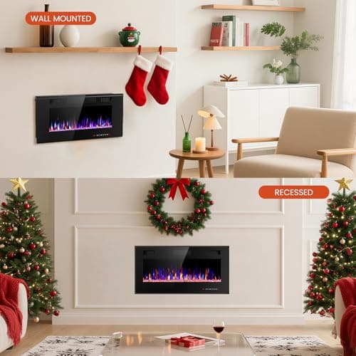 Electactic Electric Fireplace 36 inch, Recessed and Wall Mounted Electric Fireplace with Remote Control, Fireplace Heater, Linear Fireplace with Timer, Adjustable Flame Color, 750w/1500w, Black 8