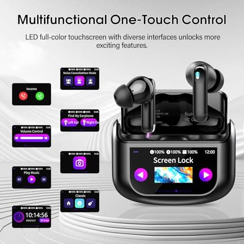 Wireless Earbuds, Bluetooth 5.4 Headphones Multi-Function Touch Screen with 5 EQ Modes, 48H Ear Buds Bass Stereo with ANC Noise Cancelling/Transparency Mode, IPX7 Bluetooth Earbuds for Android/iOS 5