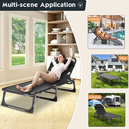 MOPHOTO Folding Chaise Lounge Chair 5-Position, Folding Cot, Heavy Duty Patio Chaise Lounges for Outside, Poolside, Beach, Lawn, Camping (Lounge Cot, Breezy Oceanic) 7