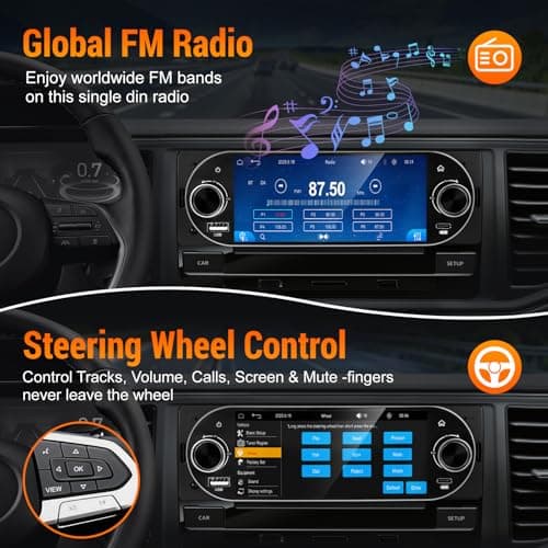 Single Din Car Radio with Apple CarPlay, Backup Camera，External Mic,Single Din Touchscreen Radio Supports Android Auto, Bluetooth, Dual Physical Knobs,SWC, EQ, FM Radio (Black) 6