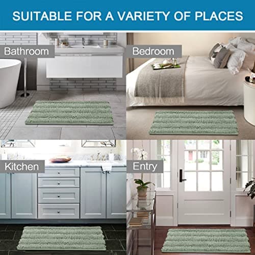 H.VERSAILTEX Sage Bathroom Rugs, Bath Mat Set of 2 Extra Thick Chenille Striped Pattern Shaggy Bath Rugs for Bath Room, Non Skid Bath Mats for Bathroom Floor (32 x 20 Plus 24 x 17 - Inches) 6