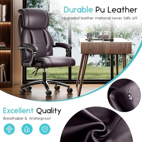 Ollega Reclining Office Chair, Executive Big and Tall Office Chair with Wide Seat, Recliner Leather High Back Computer Desk Chairs 7