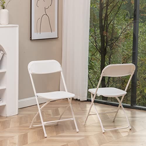 BTEXPERT Set of 10, White Plastic Folding Chairs Steel Frame Commercial 650LB High Weight Capacity Event Chair Lightweight for Office Wedding Party Picnic Kitchen Dining Church School - 10 8