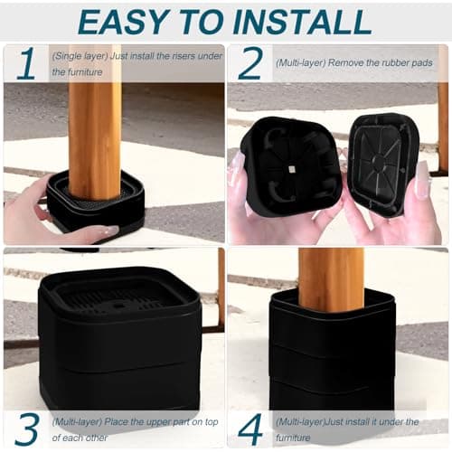 Kvoike 8 Pack Furniture Risers, Adjustable Bed Risers Heavy Duty Stackable Bed Raisers for Table Desk Couch Chair Sofa Cabinet Bed Legs Lift Height 1" (8, Black-2) 7