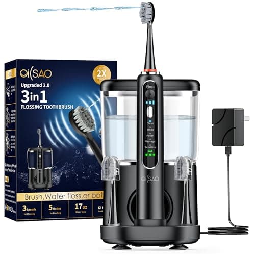 OILSAO Electric Toothbrush with Water Flosser Combo in One, Professional Flossing Toothbrush for Teeth Cleaning and Flossing, Plaque Removal, Rechargeable,5 Brush Modes & 3 Flossing Speeds,500ML,Black