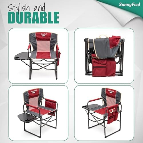 SUNNYFEEL Oversized Camping Directors Chair, Portable Folding Lawn Chairs for Adults Heavy Duty with Side Table,Pocket for Beach, Fishing,Picnic,Concert,Tailgating, Outdoor Foldable Camp Chair 7
