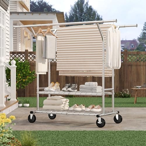 Raybee Clothing Rack Load 630 LBS, Clothes Racks for Hanging Clothes, Rolling Heavy Duty Clothing Rack, Metal Garment Rack for Clothes Storage Bedroom Closet Laundry Room 7