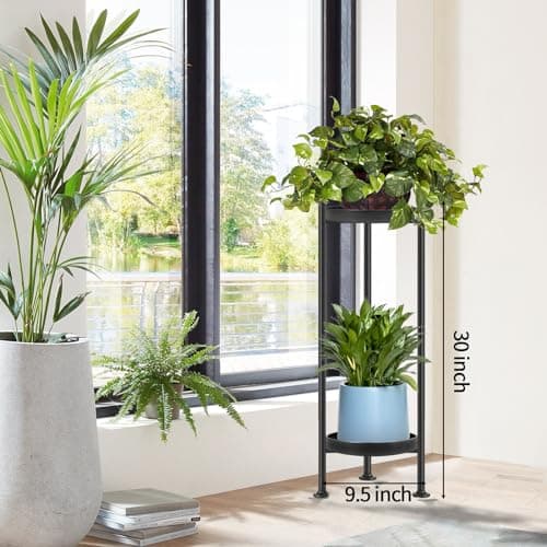 Lilybud--lily Plant Stand Indoor Outdoor, 2 Tier Iron Plant Stand, 30'' Tall Pedestal Stand Outdoor, Metal Flower Stands for Indoor Plants, Balcony, Living Room 5