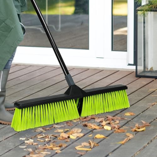 3 PK 24" Push Broom Outdoor, Heavy Duty Broom with 63" Long Handle, Shop Garage Broom with Stiff Bristle for Indoor Outdoor Floor Cleaning, Garden Patio Deck Warehouse Lawn Driveway Scrubbing 8