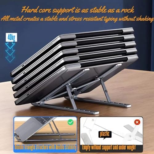 kpxidong Aluminum Alloy Laptop Senior - Upgraded Design+7 Angles Adjustable Aluminum Ergonomic Foldable Portable Desktop Holder Apply HP, Dell9-17” Laptops,Laptop Riser Laptop Accessories（Silvery） 5