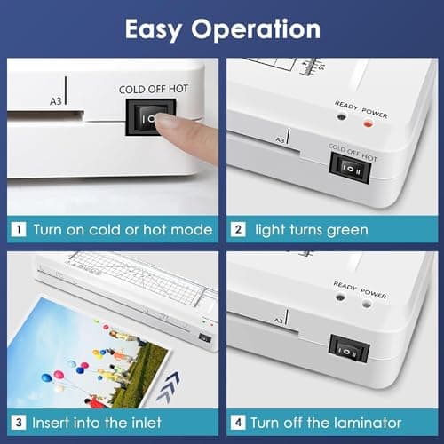 Laminator A3 Laminator Machine with 20 Laminating Pouches, 70s Fast Warm-up, Built-in Paper Trimmer, Corner Rounder, 13-inch Cold and Thermallaminating Machine for Home Office School 5