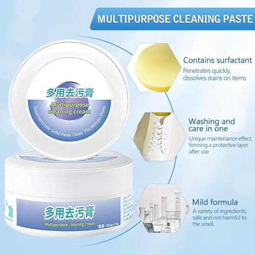 2PCS Multi-Functional Cleaning and Stain Removal Cream,Multi Purpose with Sponge, White Cleaner, Shoes Decontaminate Solid Paste 6
