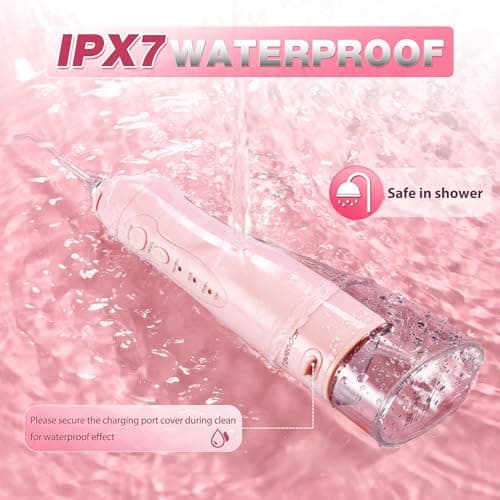 TOVENDOR Electric Water Dental Flosser Teeth Pick, Cordless Flossers Oral Irrigator IPX7 Waterproof 300ML Rechargeable Travel Water Teeth Cleaner with 5 Tips for Home Braces Care Gums Deep Cleaning 5