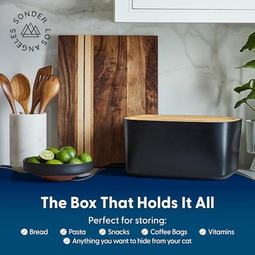 Sonder Los Angeles Union Large Bread Box | Fits Full Sourdough Loaves and More | Breadbox with Cutting Board | Homemade Bread Bin Storage Container | 14.25x9.25x7 in | Black 6